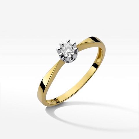 Pierścionek z żółtego złota z diamentem - próba 585 0,15CT W-173A