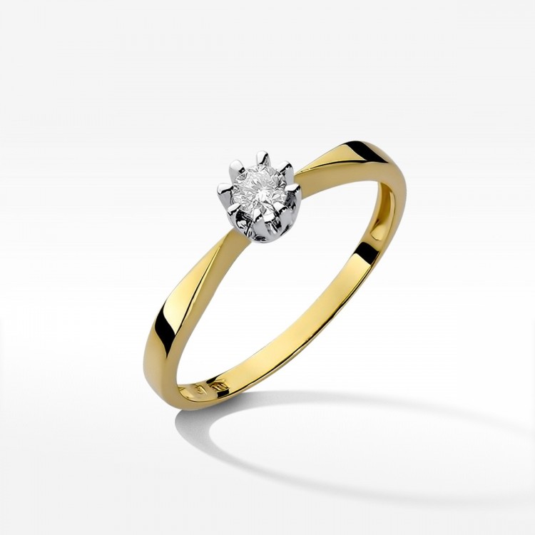 Pierścionek z żółtego złota z diamentem - próba 585 0,15CT W-173A