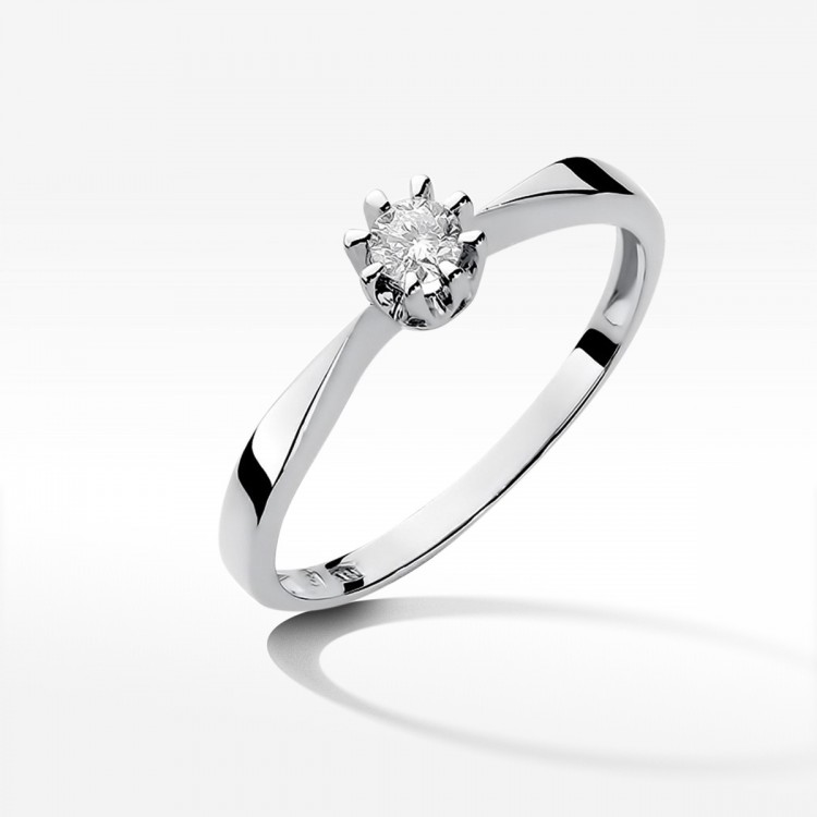 Pierścionek z białego złota z diamentem - próba 585 0,15CT W-173B