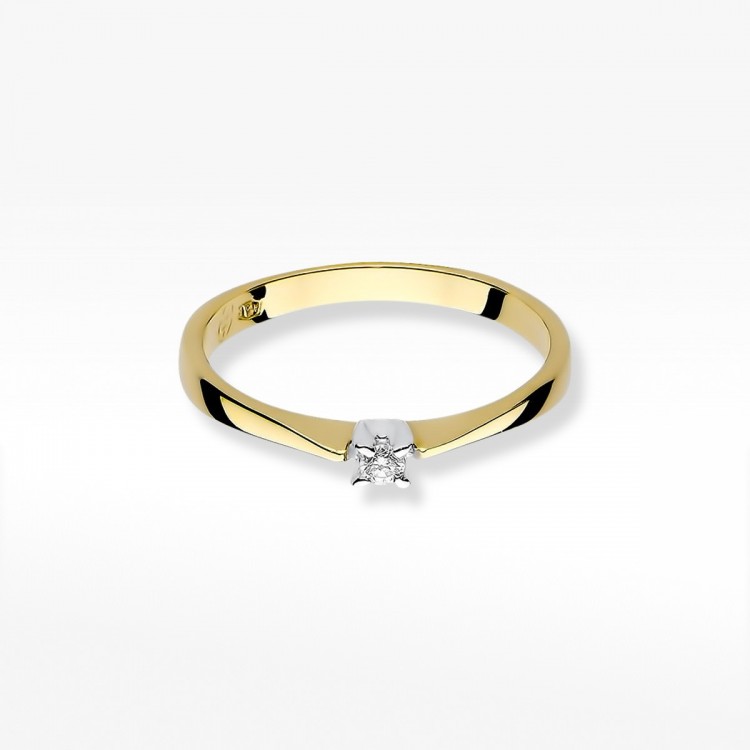Pierścionek z żółtego złota z diamentem - próba 585 0,03CT W-175A
