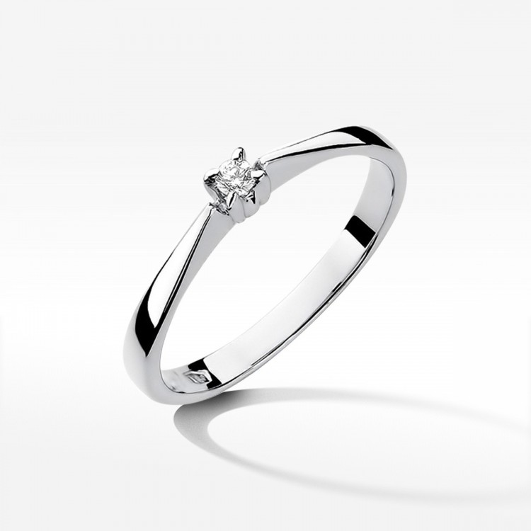 Pierścionek z białego złota z diamentem - próba 585 0,03CT W-175B