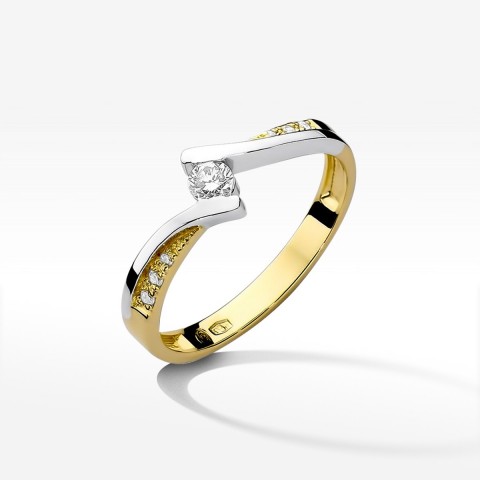 Pierścionek z żółtego złota z diamentami  - próba 585 0,16CT W-177A