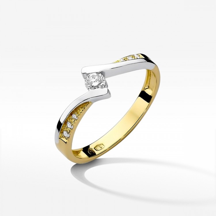Pierścionek z żółtego złota z diamentami  - próba 585 0,16CT W-177A