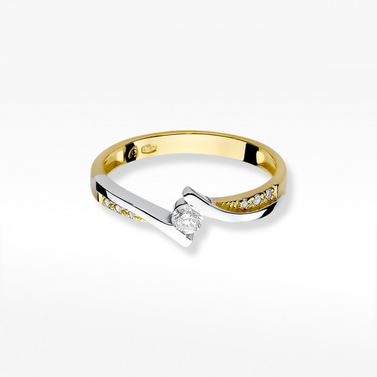 Pierścionek z żółtego złota z diamentami  - próba 585 0,16CT W-177A