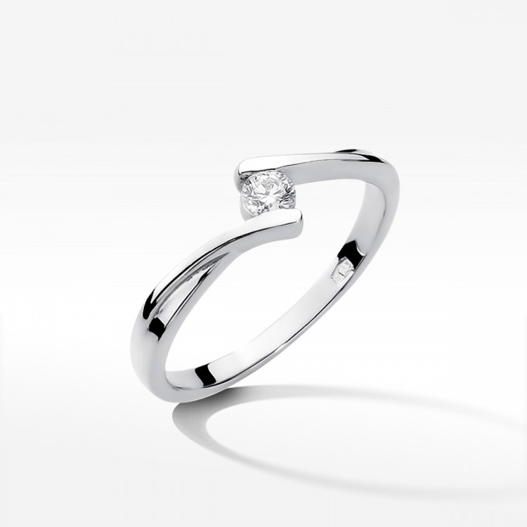 Pierścionek z białego złota z diamentem - próba 585 0,10CT W-180B