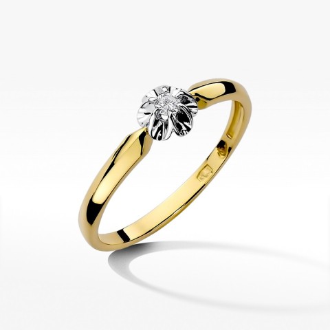 Pierścionek z żółtego złota z diamentem - próba 585 0,04CT W-187A