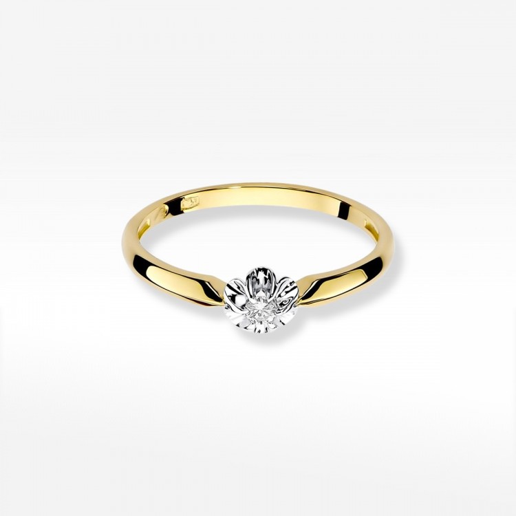 Pierścionek z żółtego złota z diamentem - próba 585 0,04CT W-187A