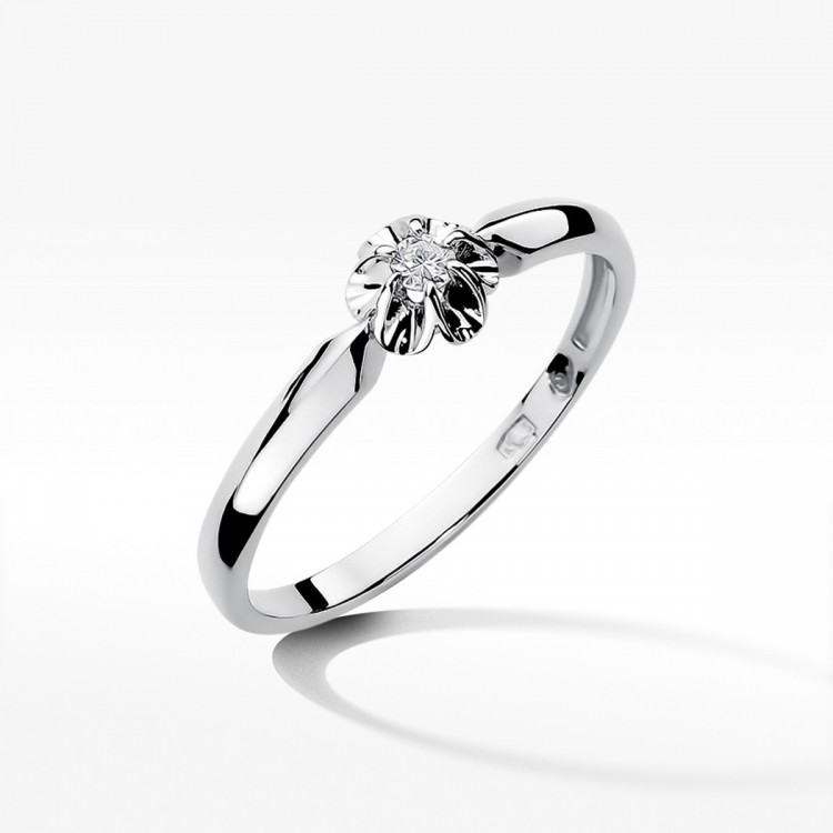 Pierścionek z białego złota z diamentem - próba 585 0,04CT W-187B