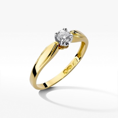 Pierścionek z żółtego złota z diamentem - próba 585 0,24CT W-197A
