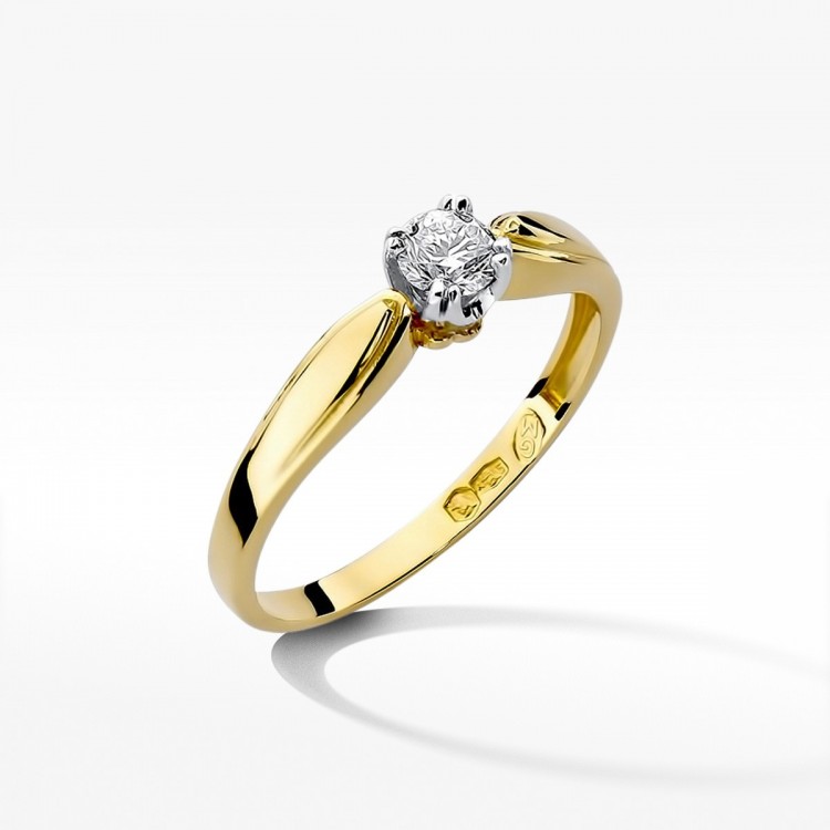 Pierścionek z żółtego złota z diamentem - próba 585 0,24CT W-197A