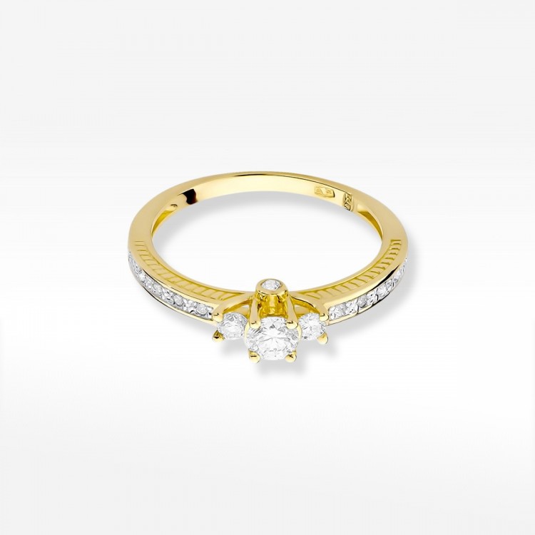 Pierścionek z żółtego złota z diamentami  - próba 585 0,42CT W-199A