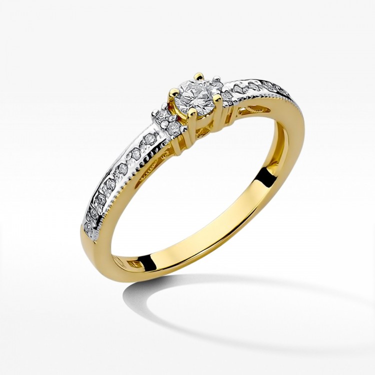 Pierścionek z żółtego złota z diamentami  - próba 585 0,23CT W-201A