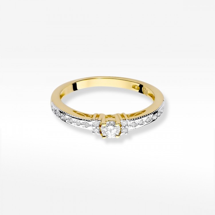 Pierścionek z żółtego złota z diamentami  - próba 585 0,23CT W-201A