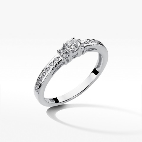 Pierścionek z białego złota z diamentami  - próba 585 0,23CT W-201B