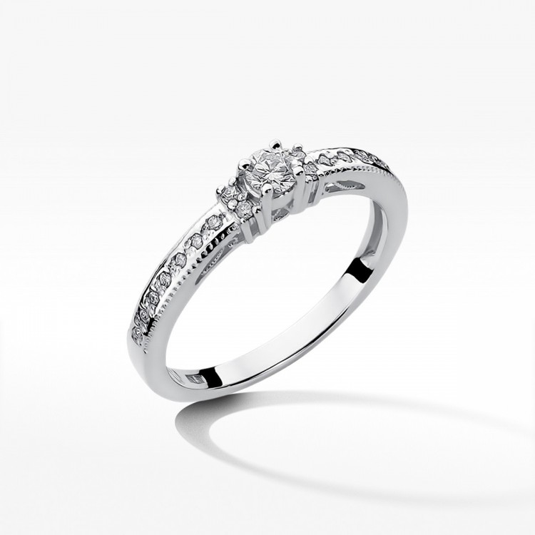 Pierścionek z białego złota z diamentami  - próba 585 0,23CT W-201B
