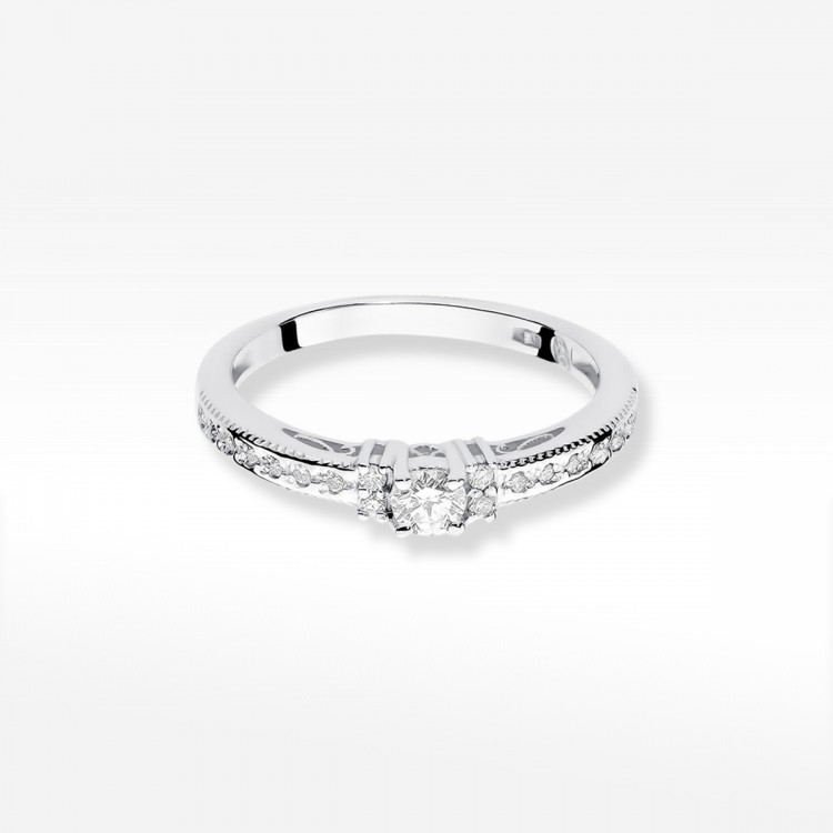 Pierścionek z białego złota z diamentami  - próba 585 0,23CT W-201B