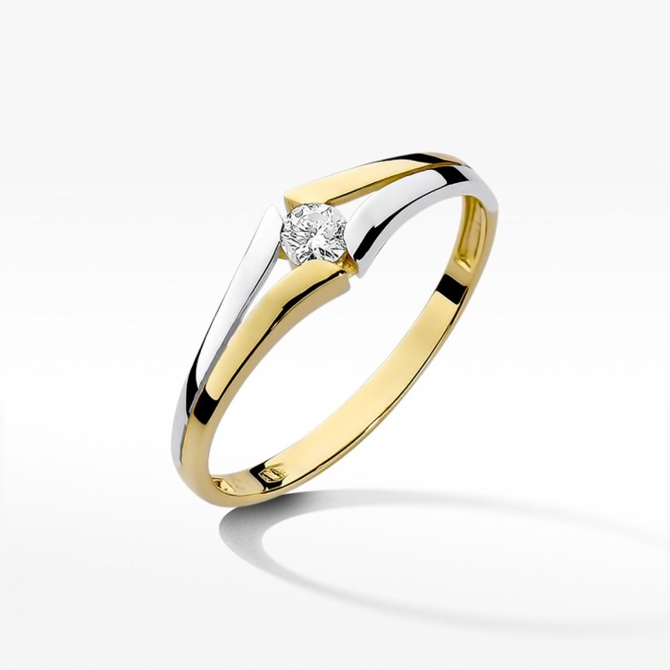 Pierścionek z żółtego złota z diamentem - próba 585 0,10CT W-207A