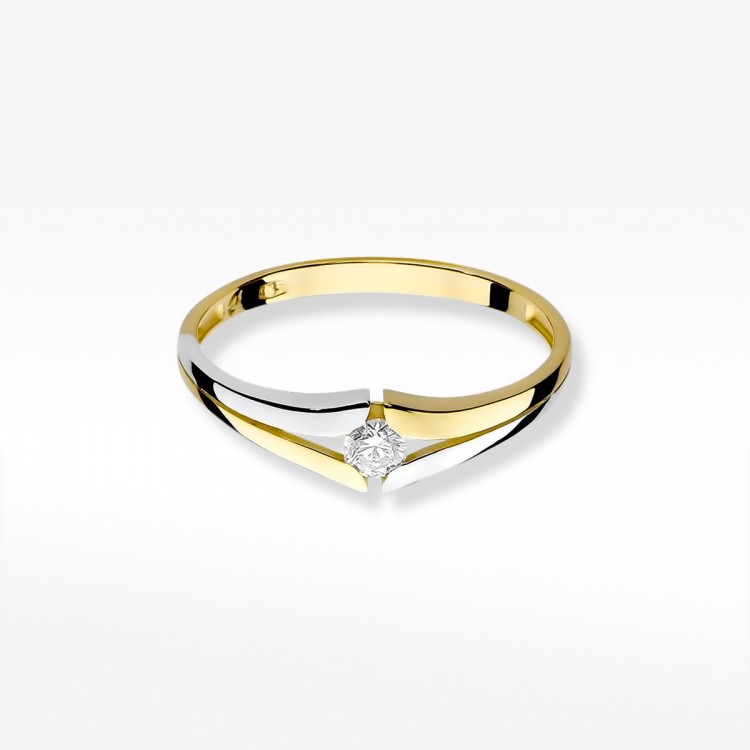 Pierścionek z żółtego złota z diamentem - próba 585 0,10CT W-207A