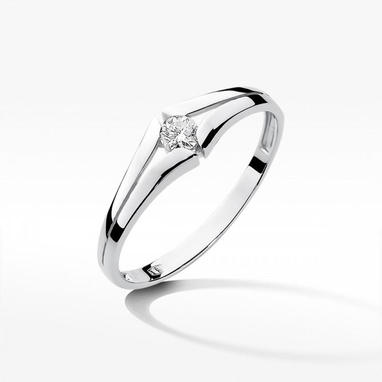 Pierścionek z białego złota z diamentem - próba 585 0,10CT W-207B