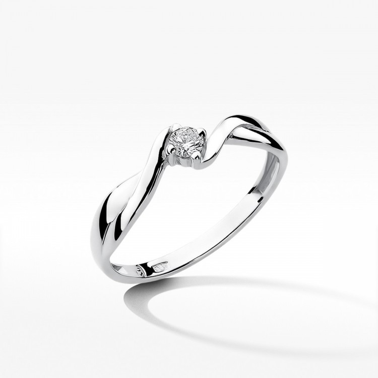 Pierścionek z białego złota z diamentem - próba 585 0,10CT W-208B