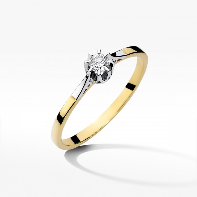 Pierścionek z żółtego złota z diamentem - próba 585 0,10CT W-209A