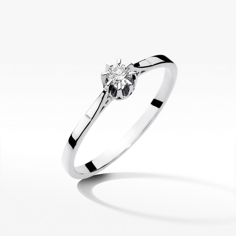Pierścionek z białego złota z diamentem - próba 585 0,10CT W-209B