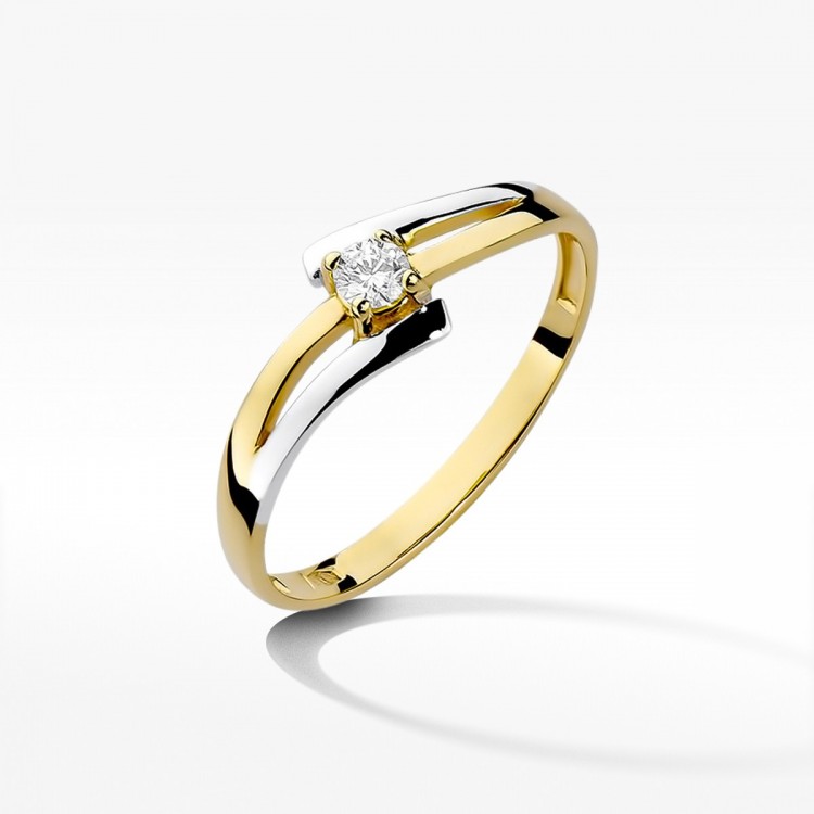 Pierścionek z żółtego złota z diamentem - próba 585 0,08CT W-210A 0.10ct