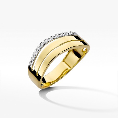 Pierścionek z żółtego złota z diamentami  - próba 585 0,09CT W-214A