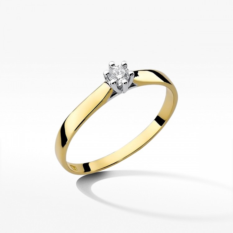 Pierścionek z żółtego złota z diamentem - próba 585 0,10CT W-222A 0.10ct
