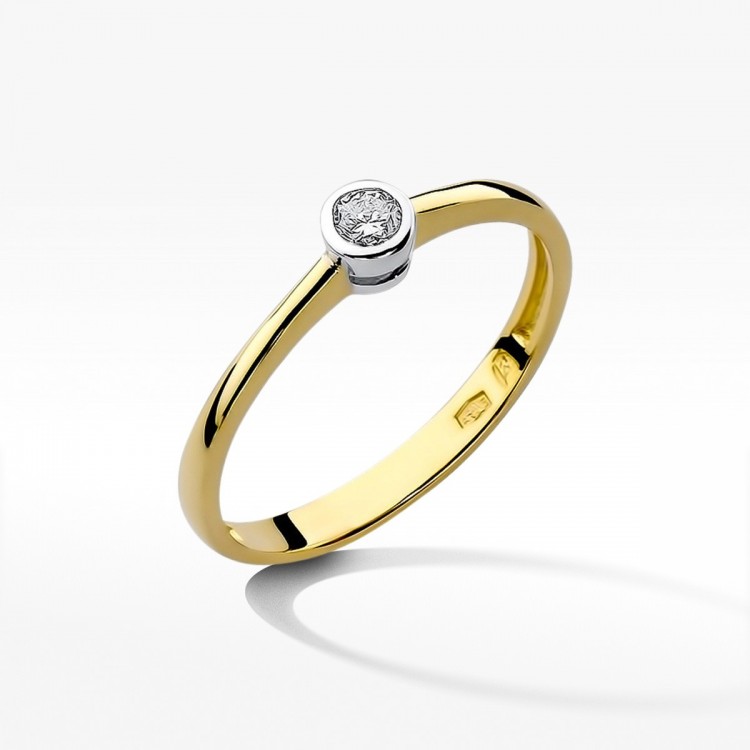 Pierścionek z żółtego złota z diamentem - próba 585 0,10CT W-224A 0.10ct