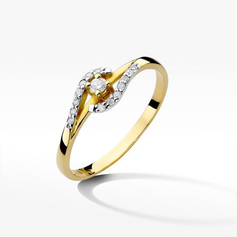Pierścionek z żółtego złota z diamentami  - próba 585 0,11CT W-237A