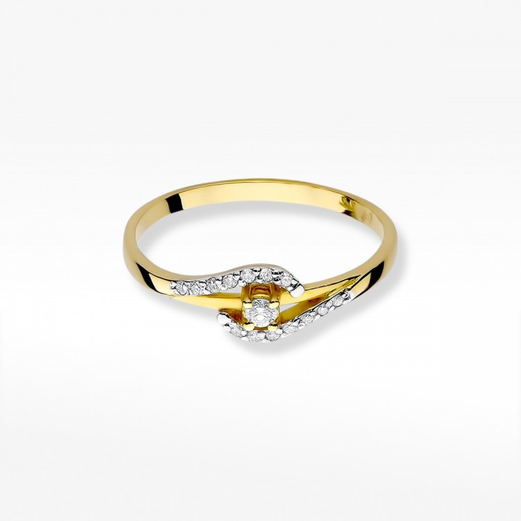 Pierścionek z żółtego złota z diamentami  - próba 585 0,11CT W-237A