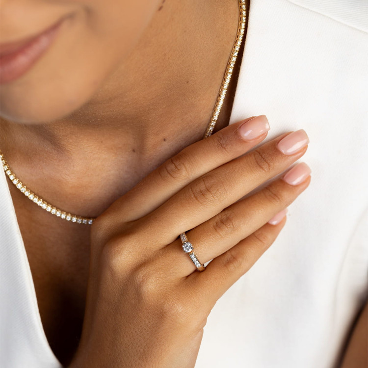 Pierścionek z żółtego złota z diamentami  - próba 585 0,42CT W-198A