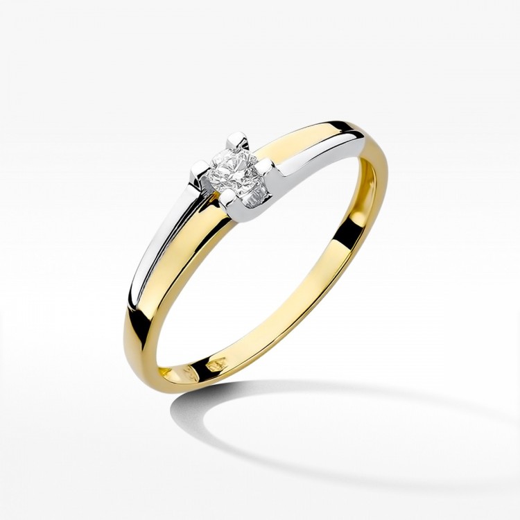 Pierścionek z żółtego złota z diamentem - próba 585 0,12CT W-246A