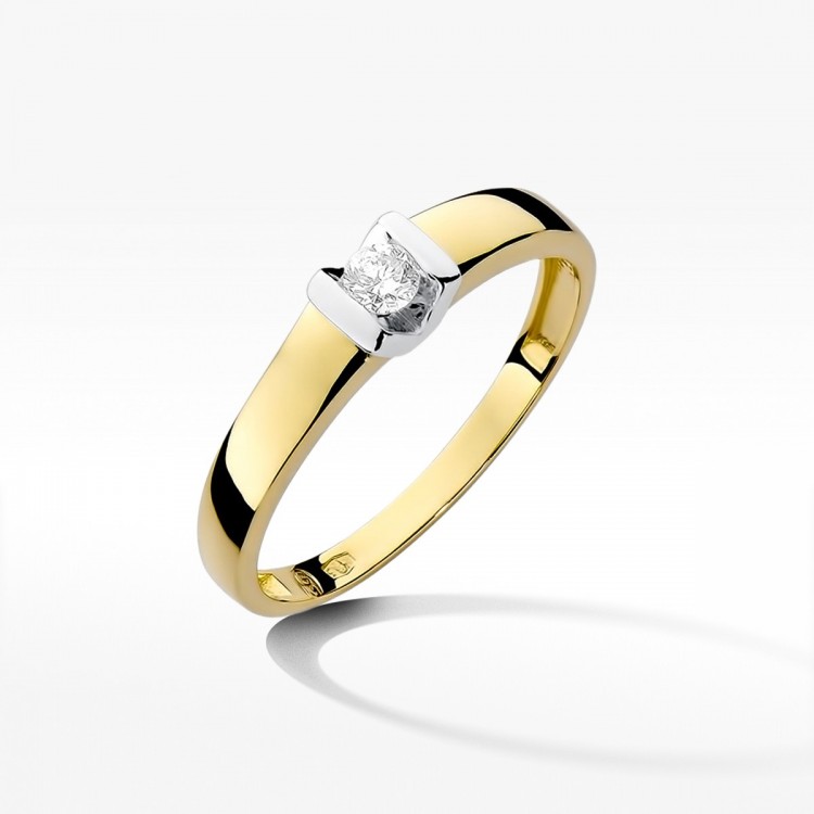 Pierścionek z żółtego złota z diamentem - próba 585 0,10CT W-249A